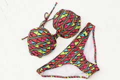 Red & Neon Green Retro Design Bikini