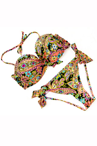 Ruffle Floral Triangle Bikini Top