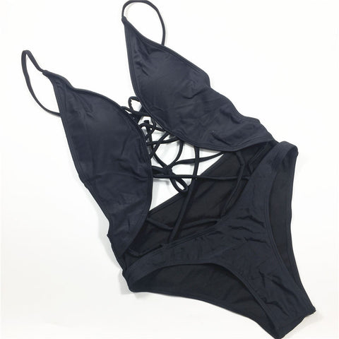 Black Criss-Cross One Piece Swimsuit