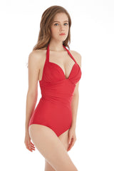 High Waist Swim Suit One Piece Red