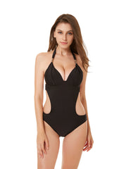 High Waist Swim Suit Cut Out One Piece Black