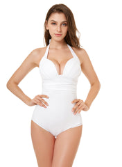 High Waist Swim Suit One Piece White